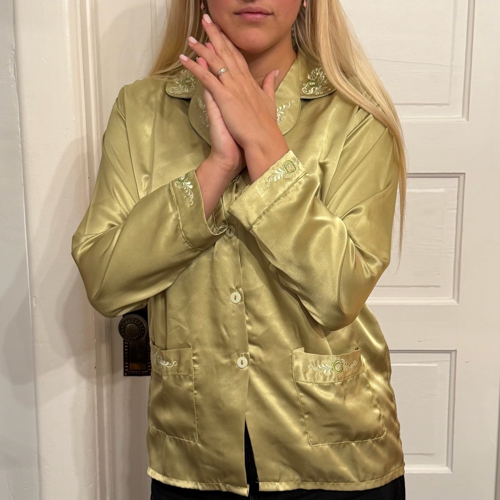Satin Pajama Top in Green